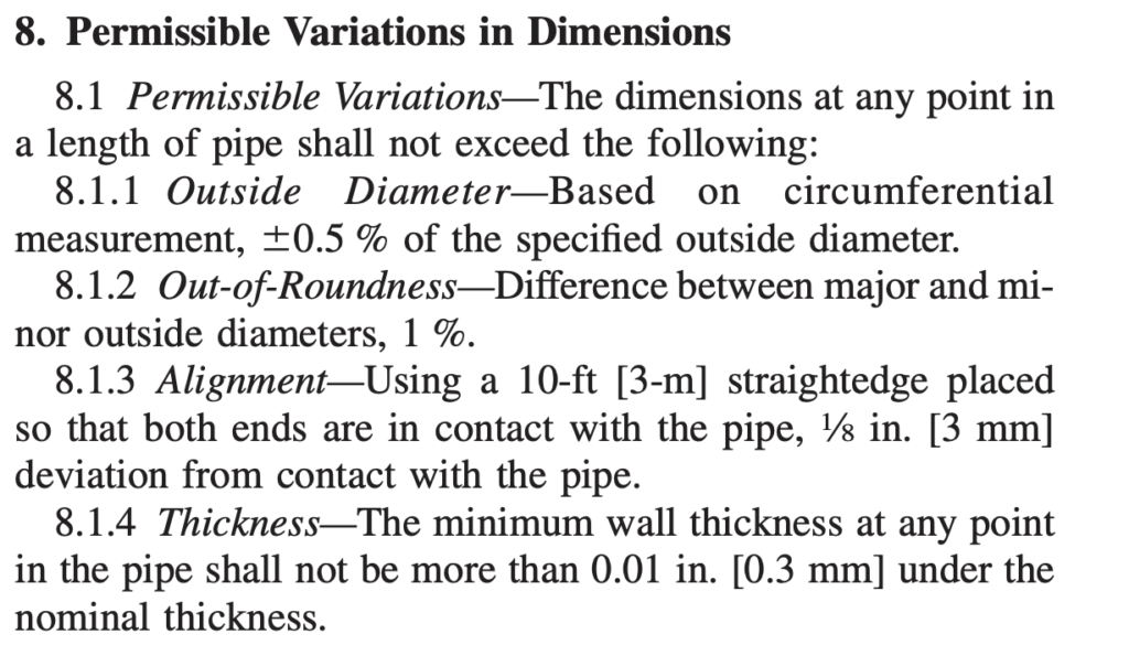 ASTM A358 Pipe thickness Tolerance
