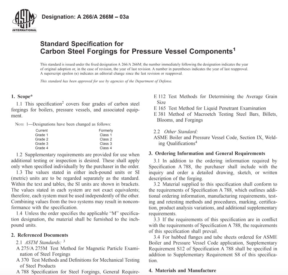 ASME SA266 Grade 2 Material